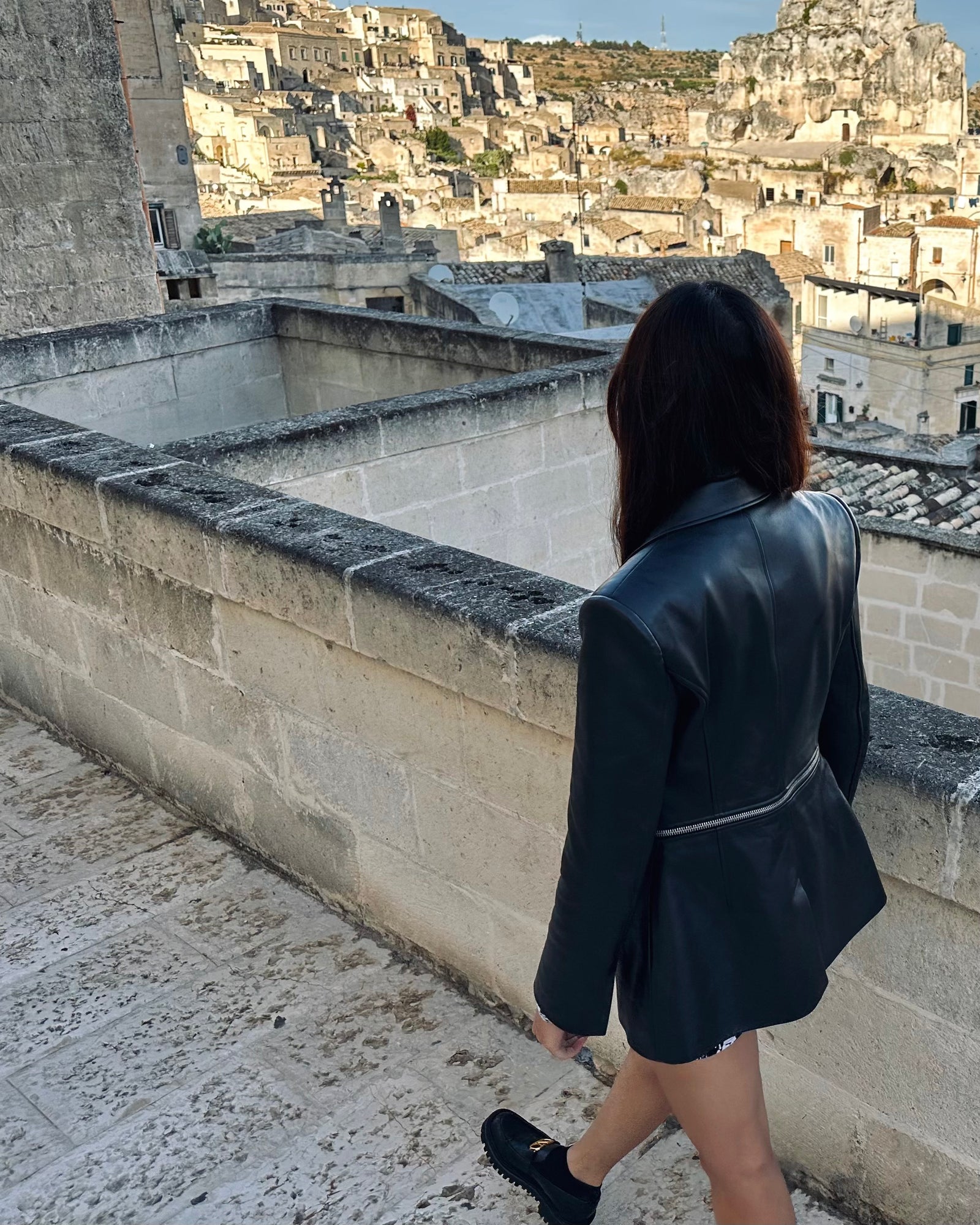 Black lamb leather jacket with zip