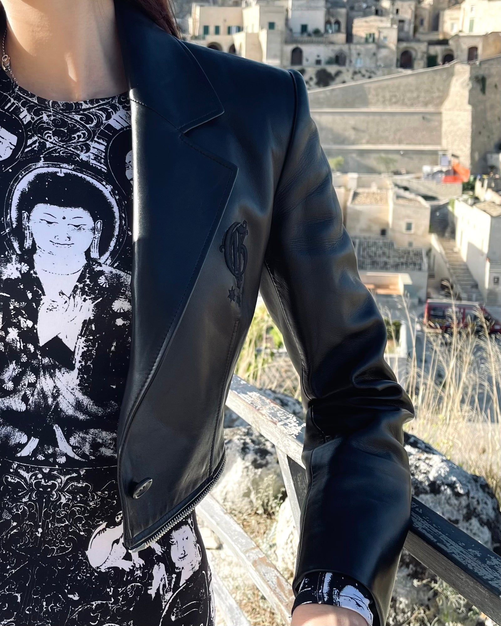 Black lamb leather jacket with zip