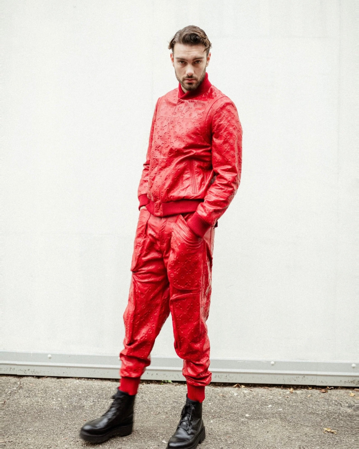 RED LEATHER JOGGER PANTS