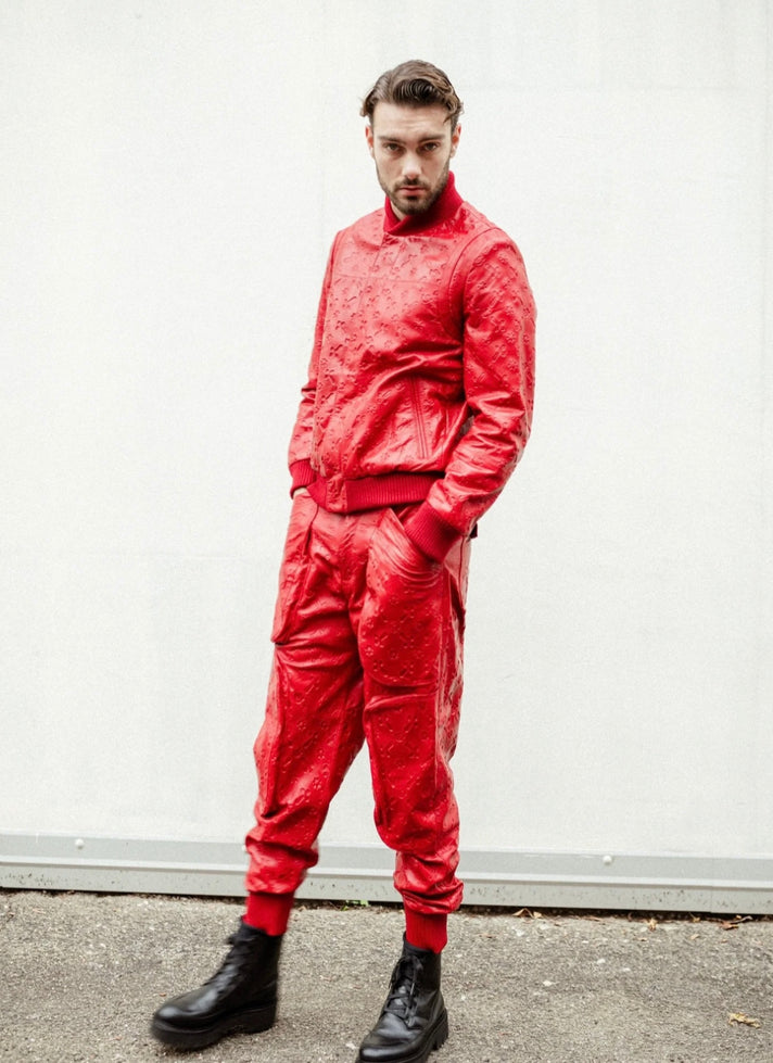 RED LEATHER JOGGER PANTS