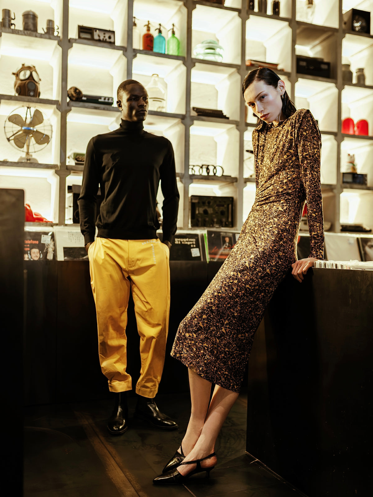 YELLOW SPIRAL MIDI DRESS