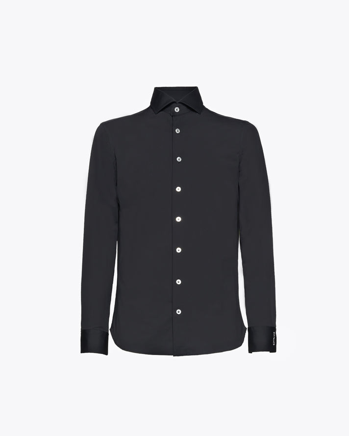 Black Stretch Shirt with French Collar