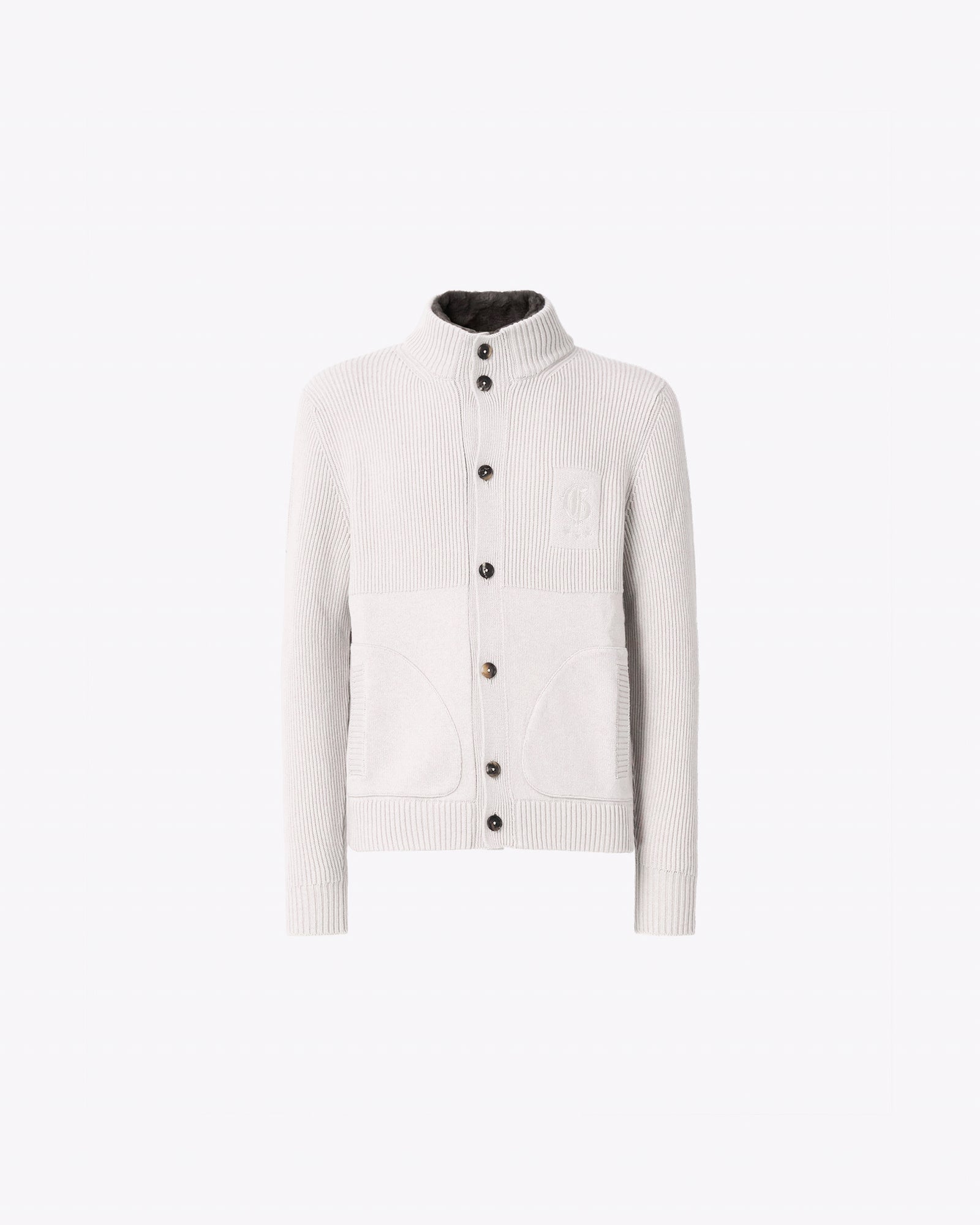 White cardigan with fur collar