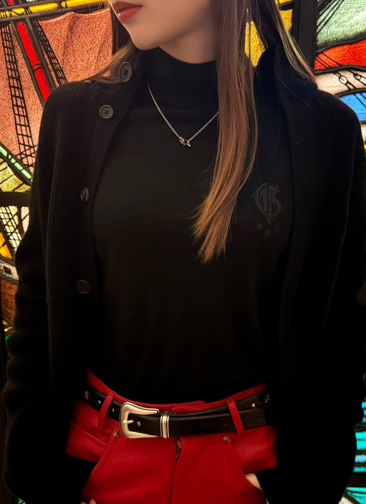 黑色羊绒丝绸混纺毛衣 