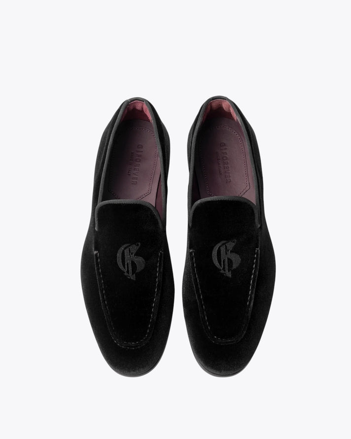 The Milanese Black Velvet Loafers with Logo