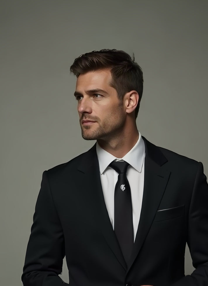 农历新年黑色真丝领带 