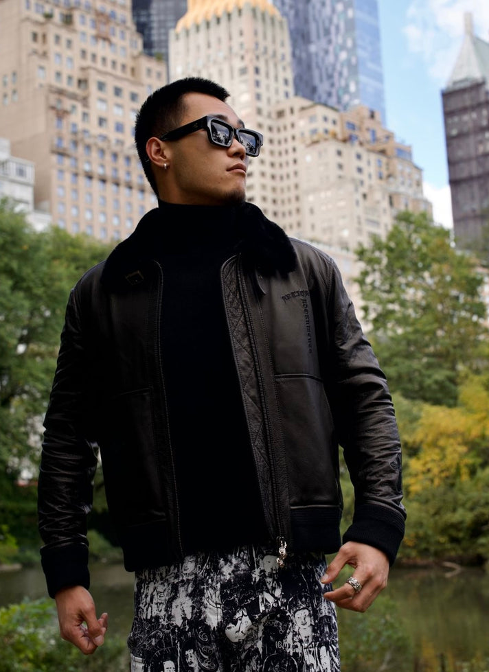 BLACK LAMB JACKET WITH SHEARLING MERINO COLLAR