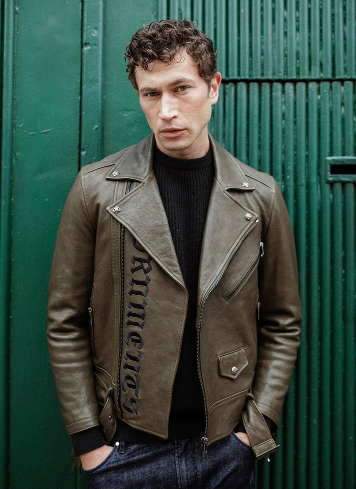 GREEN BIKER JACKET WITH BELT