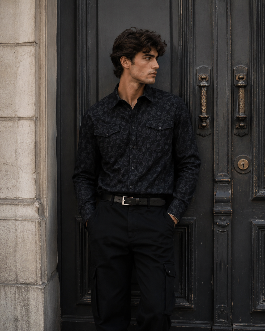 MELANGE BLACK DENIM SHIRT