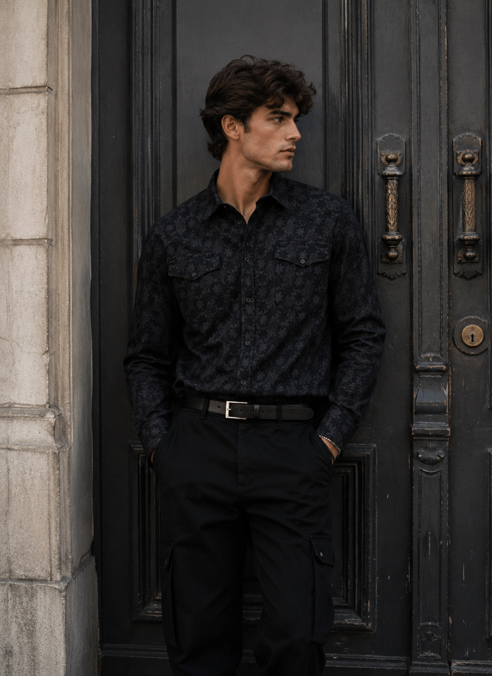 MELANGE BLACK DENIM SHIRT