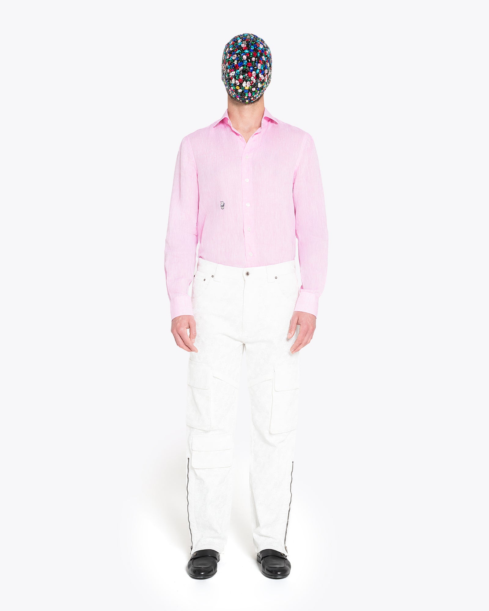 带口袋的白色七芒星牛仔裤