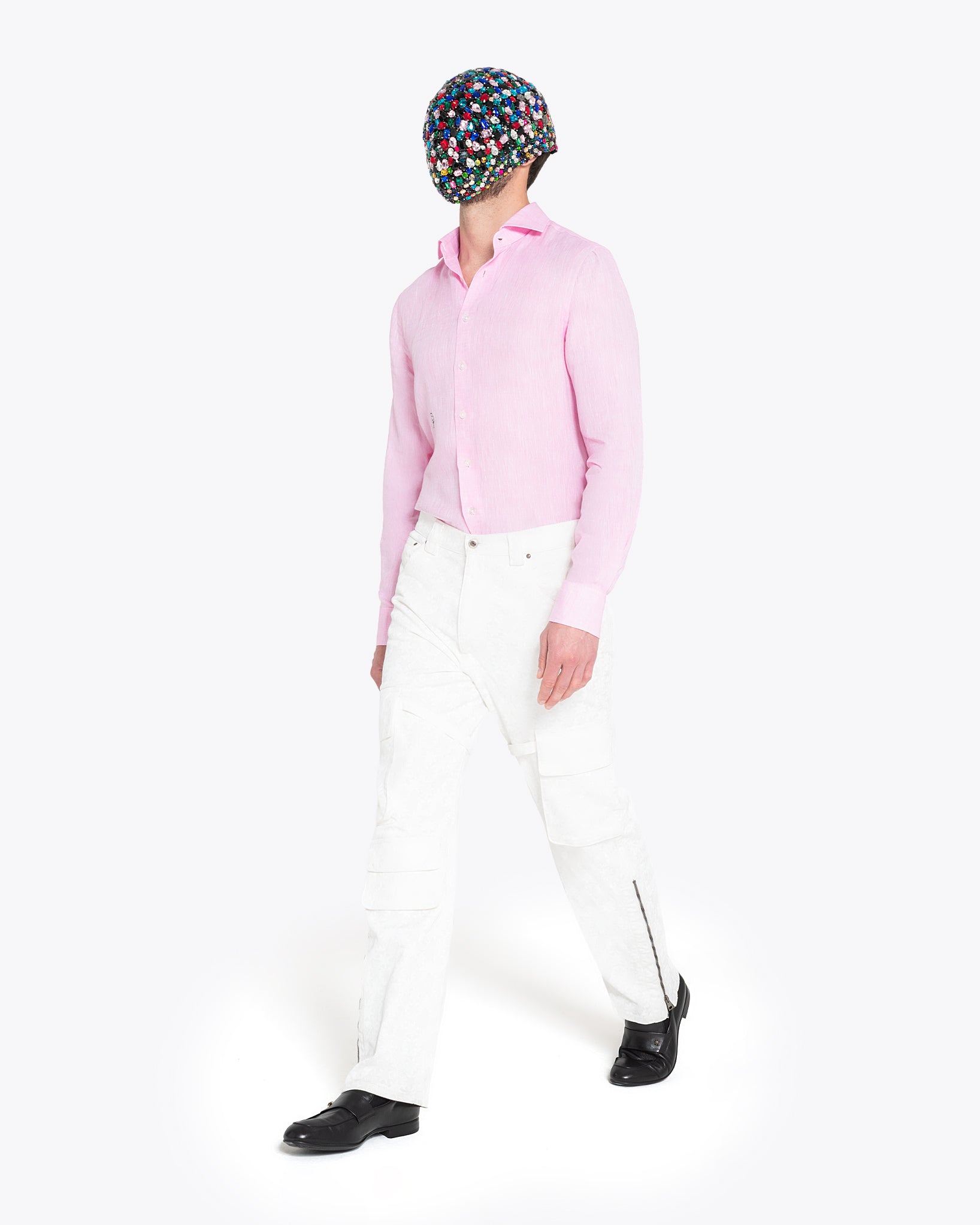 带口袋的白色七芒星牛仔裤