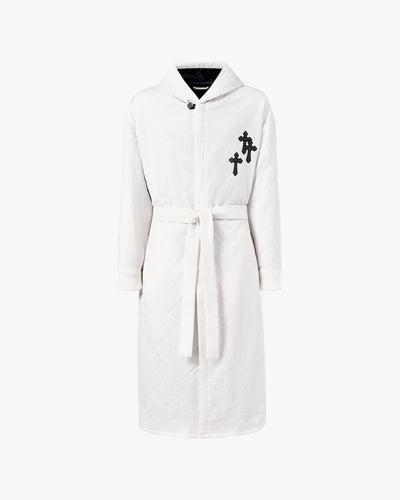 White Hooded and Quilted Robe Coat