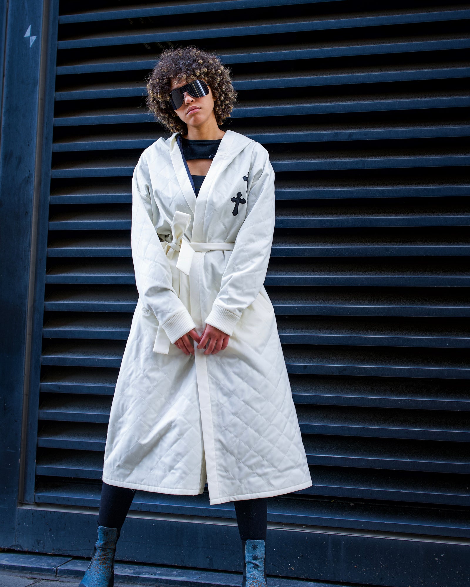 White Hooded and Quilted Robe Coat