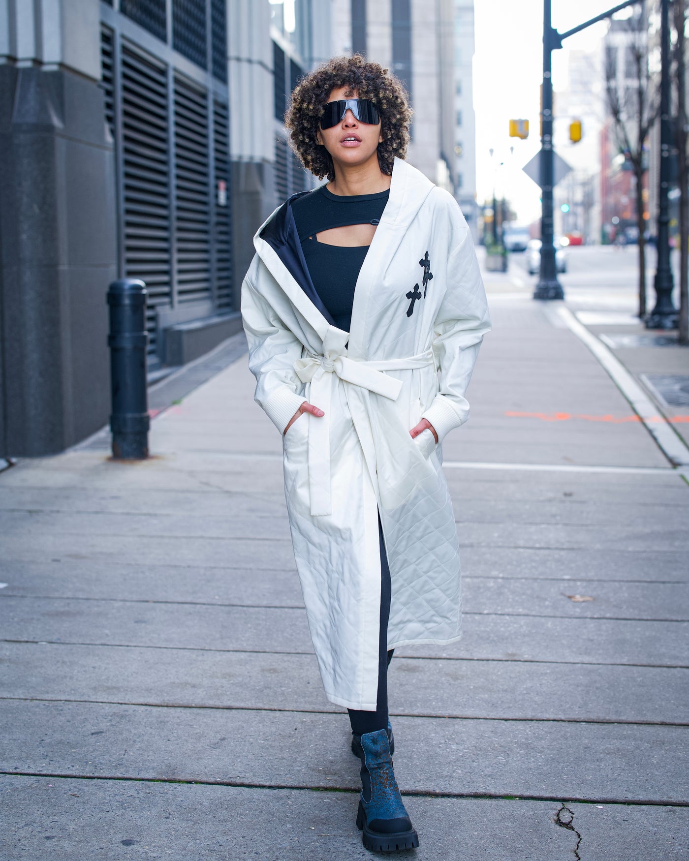 White Hooded and Quilted Robe Coat