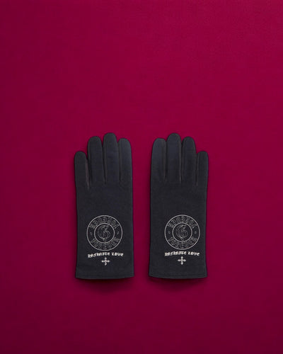 BLUE CASHMERE GLOVES WITH LOGO