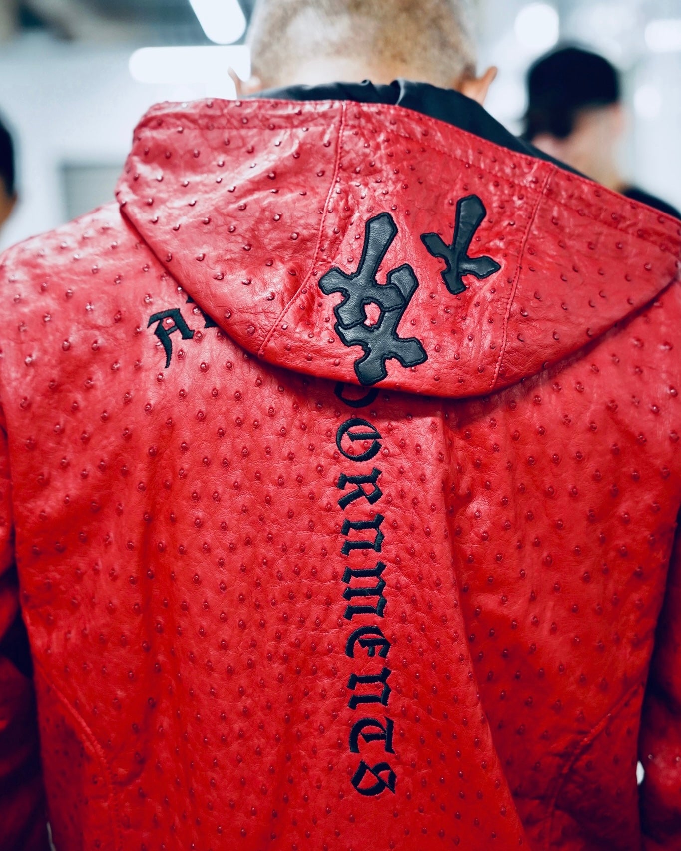 RED OSTRICH HOODED JACKET