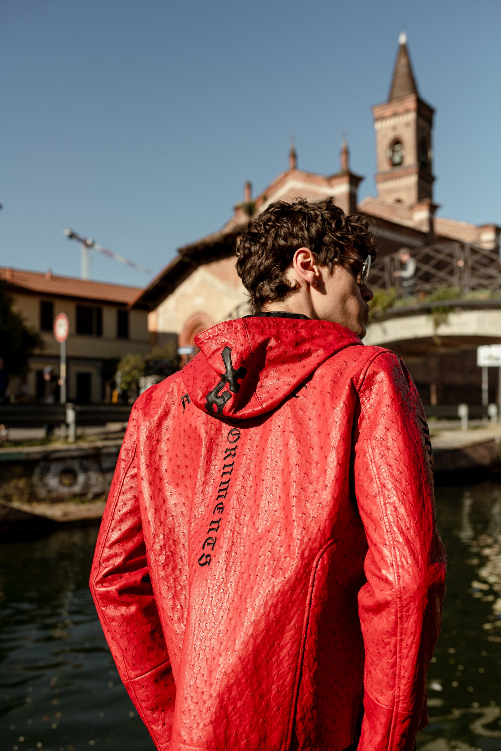 RED OSTRICH HOODED JACKET