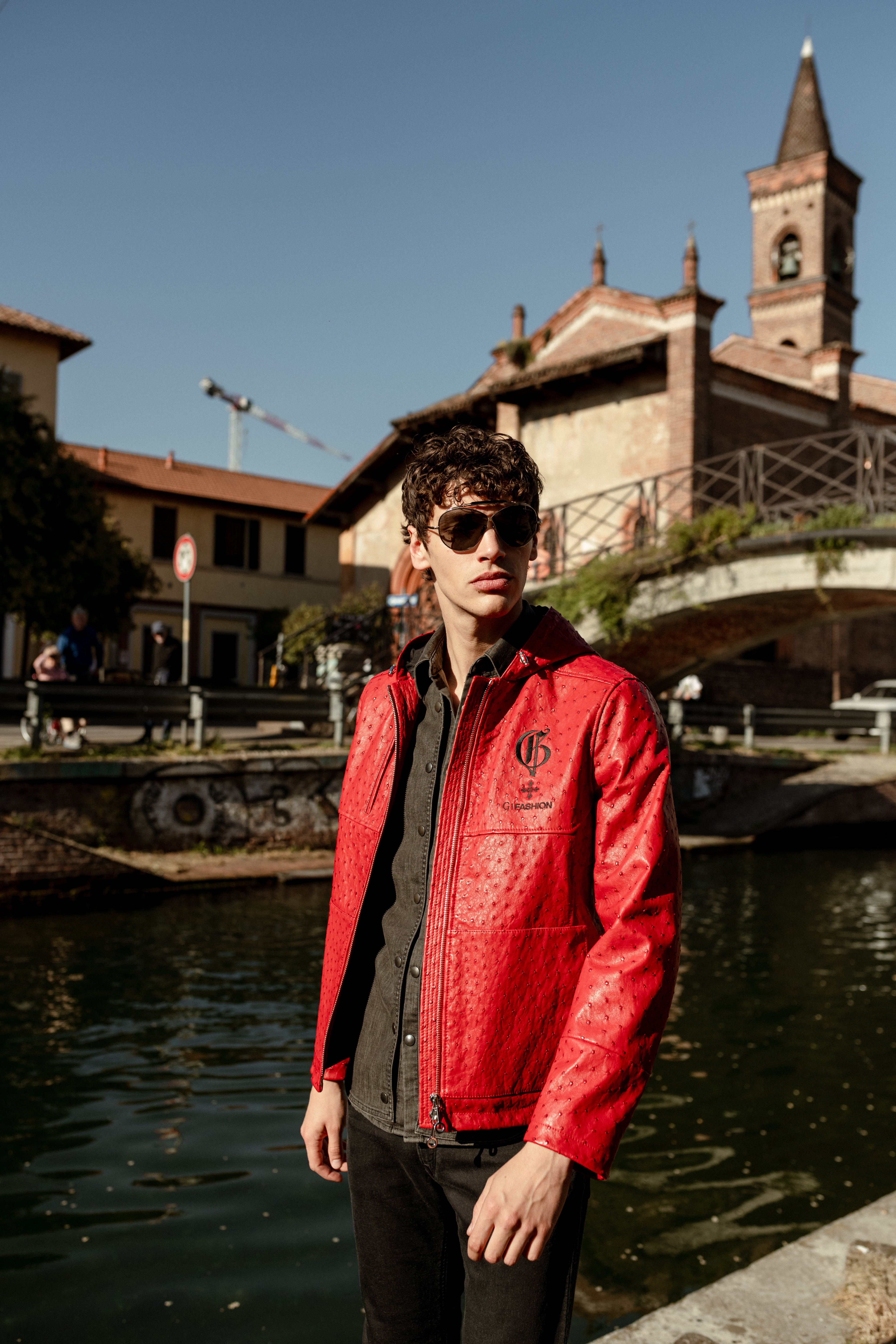 RED OSTRICH HOODED JACKET