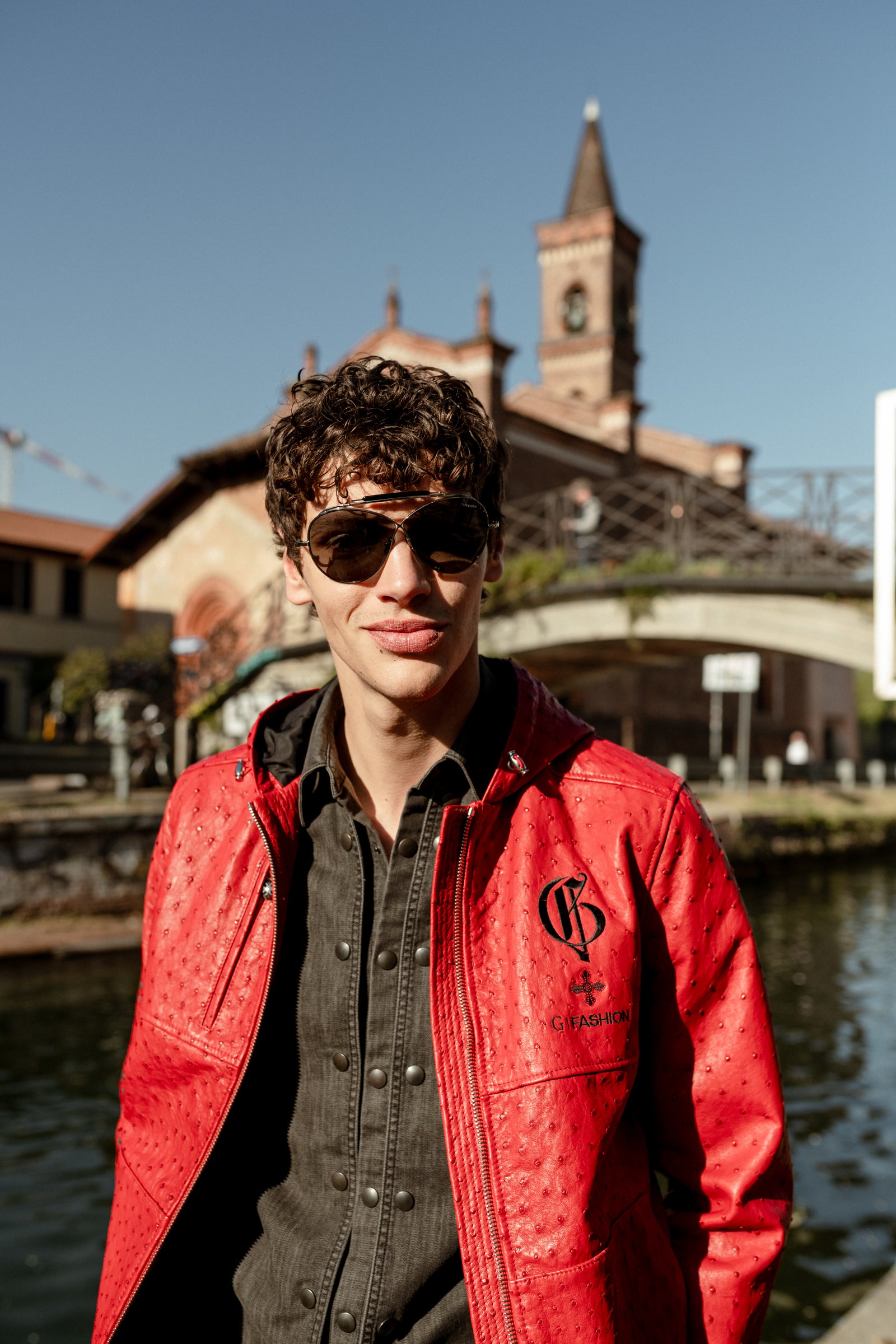 RED OSTRICH HOODED JACKET