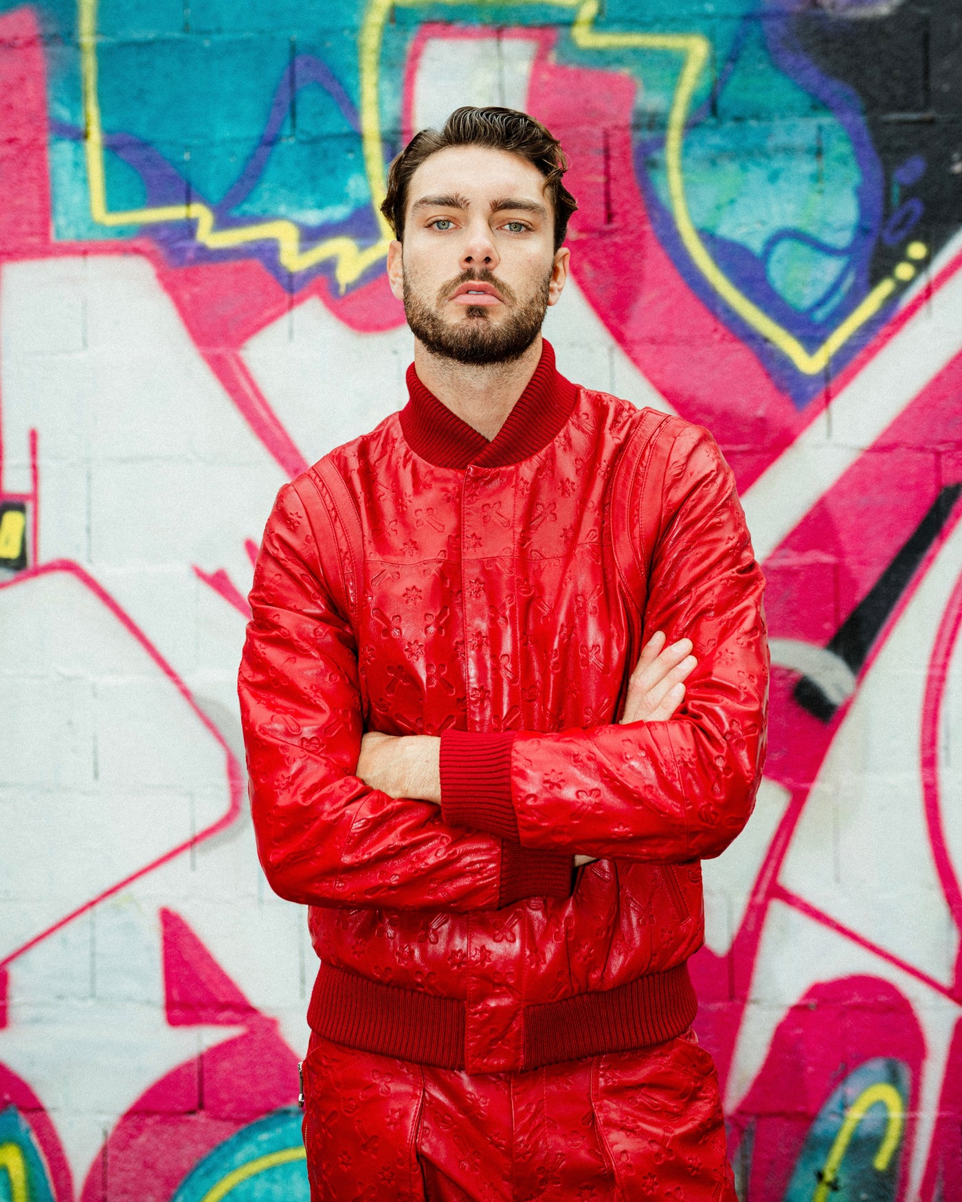 RED LEATHER PADDED BOMBER