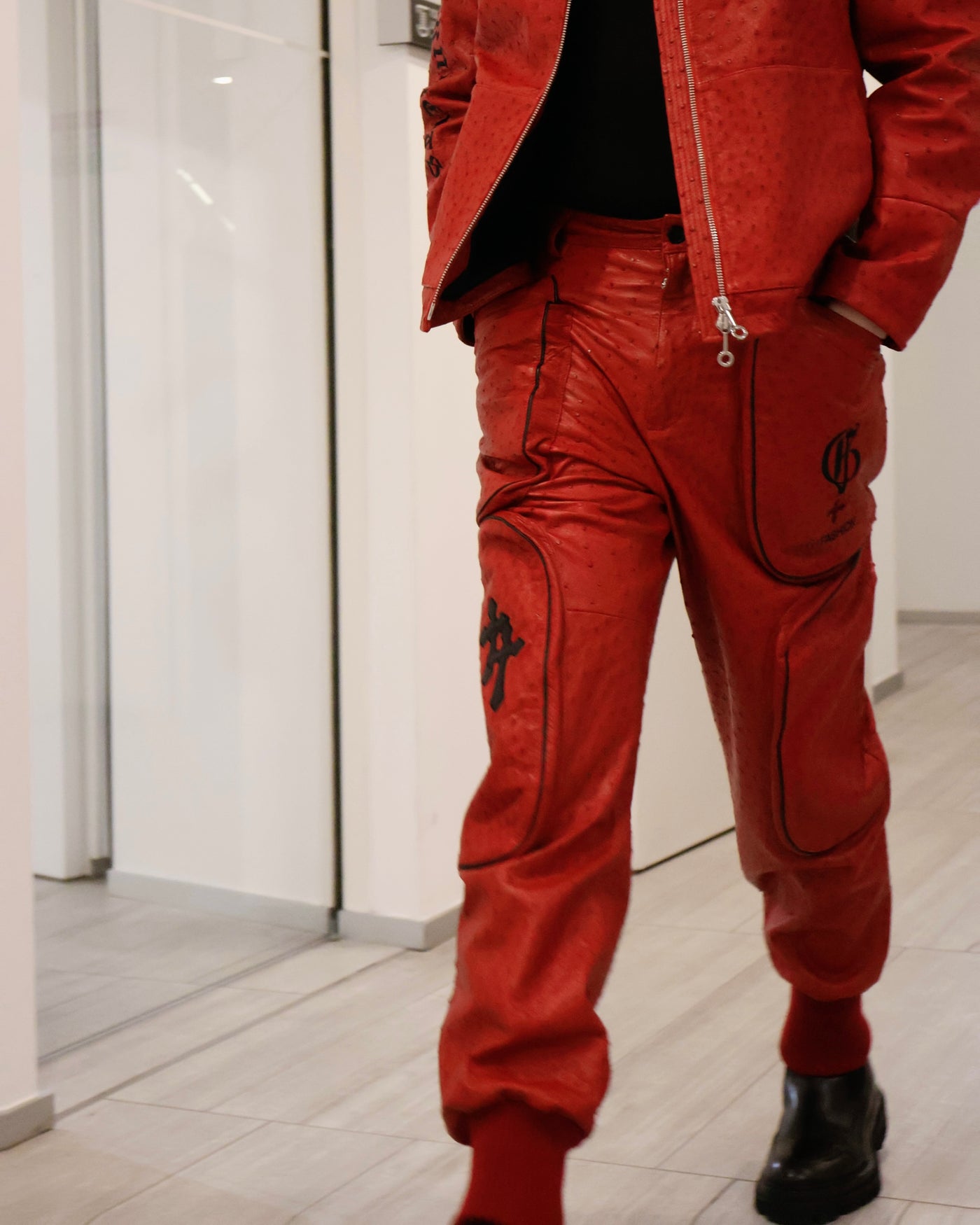 RED OSTRICH JOGGER PANTS