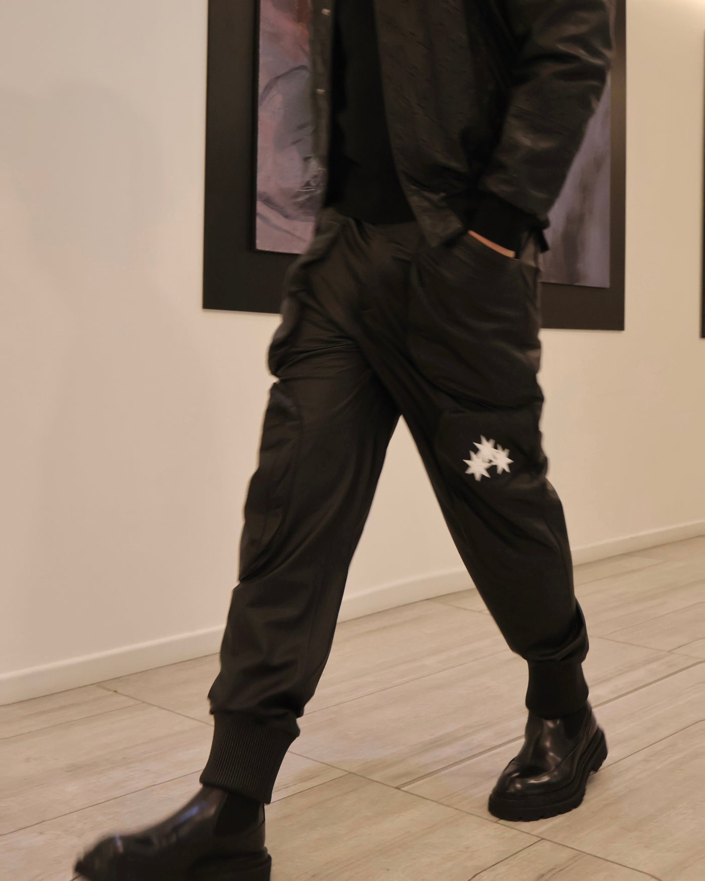 BLACK DEER LEATHER PANTS WITH LOGO