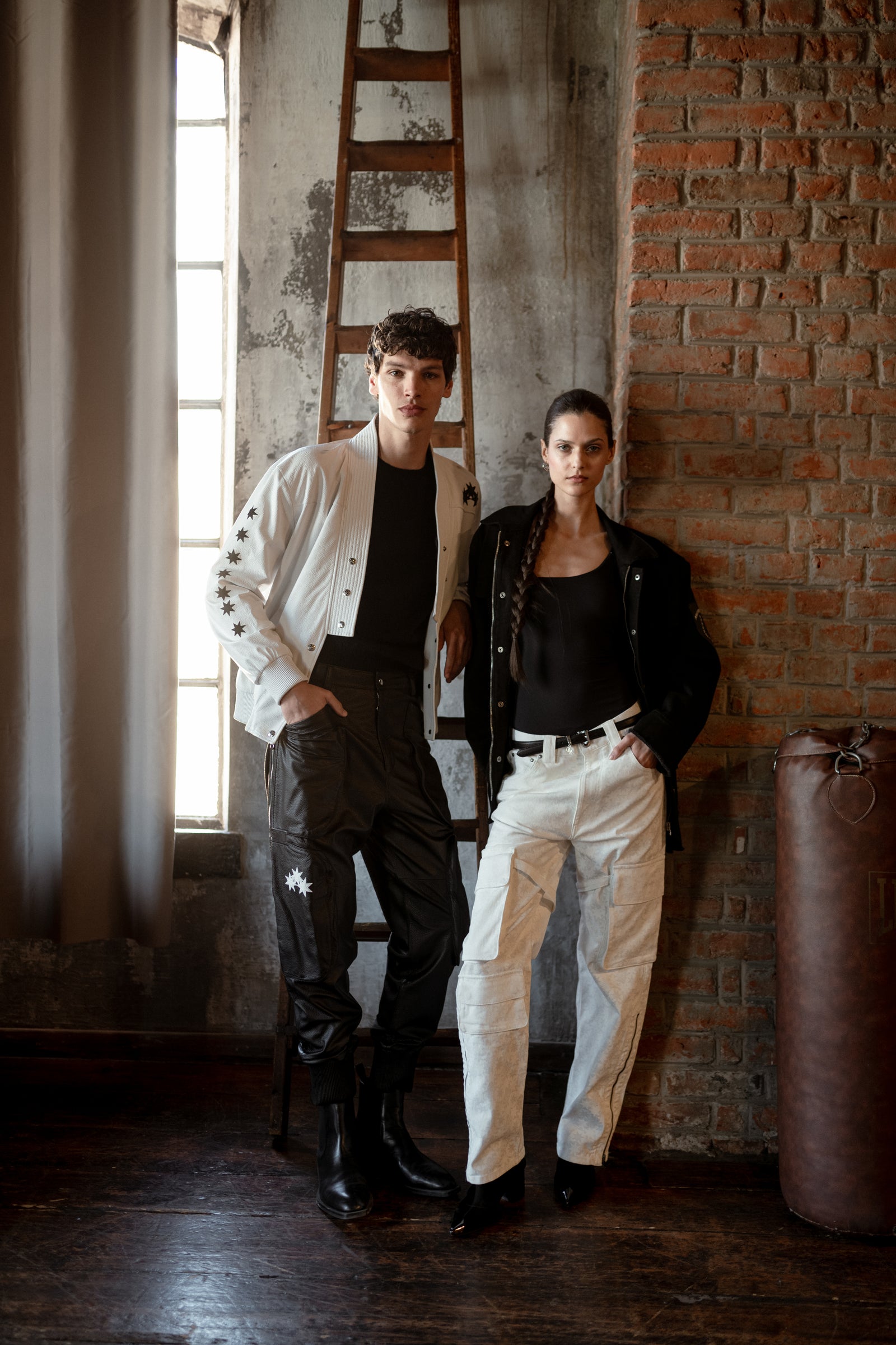 BLACK DEER LEATHER PANTS WITH LOGO