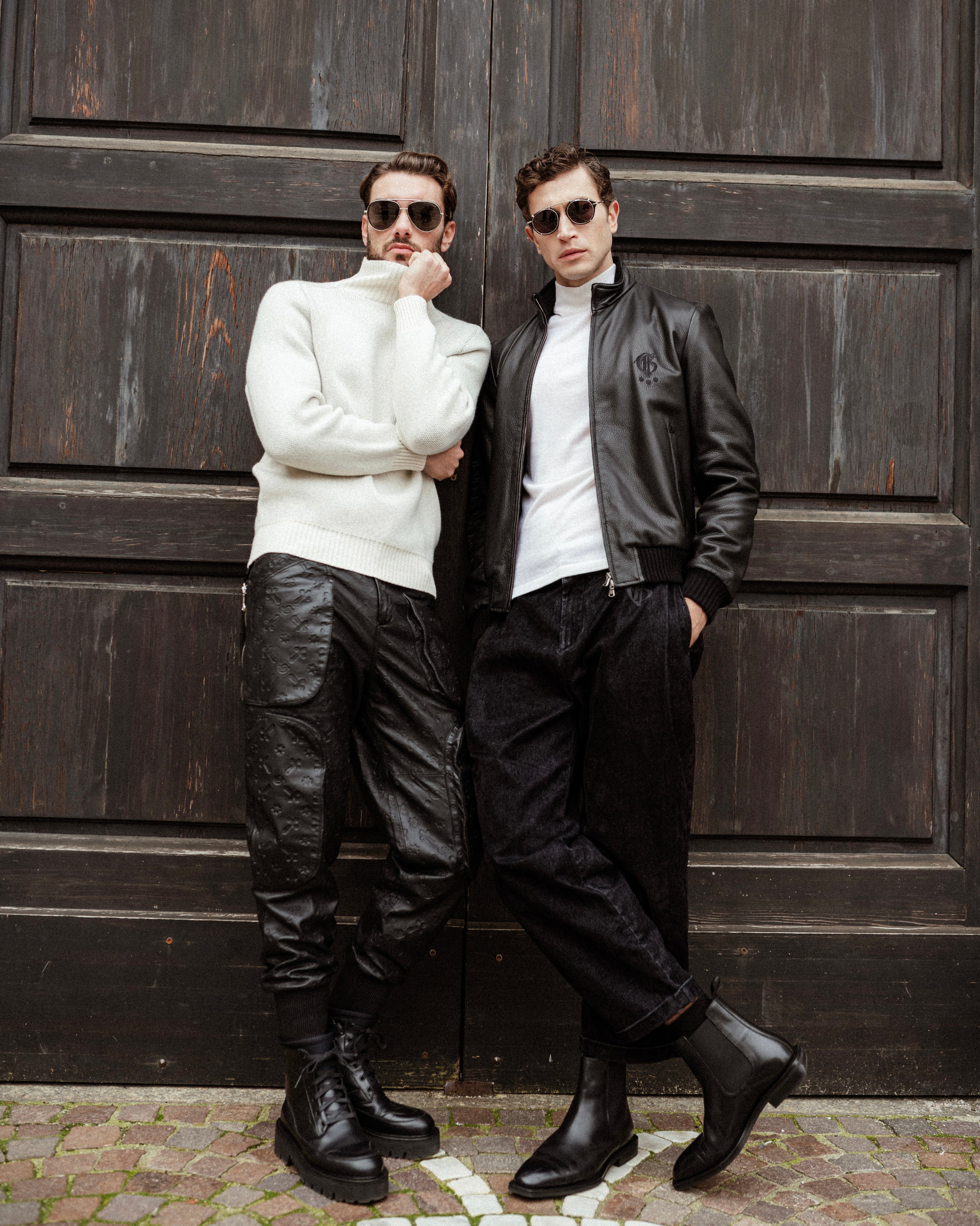 黑色羊皮工装裤