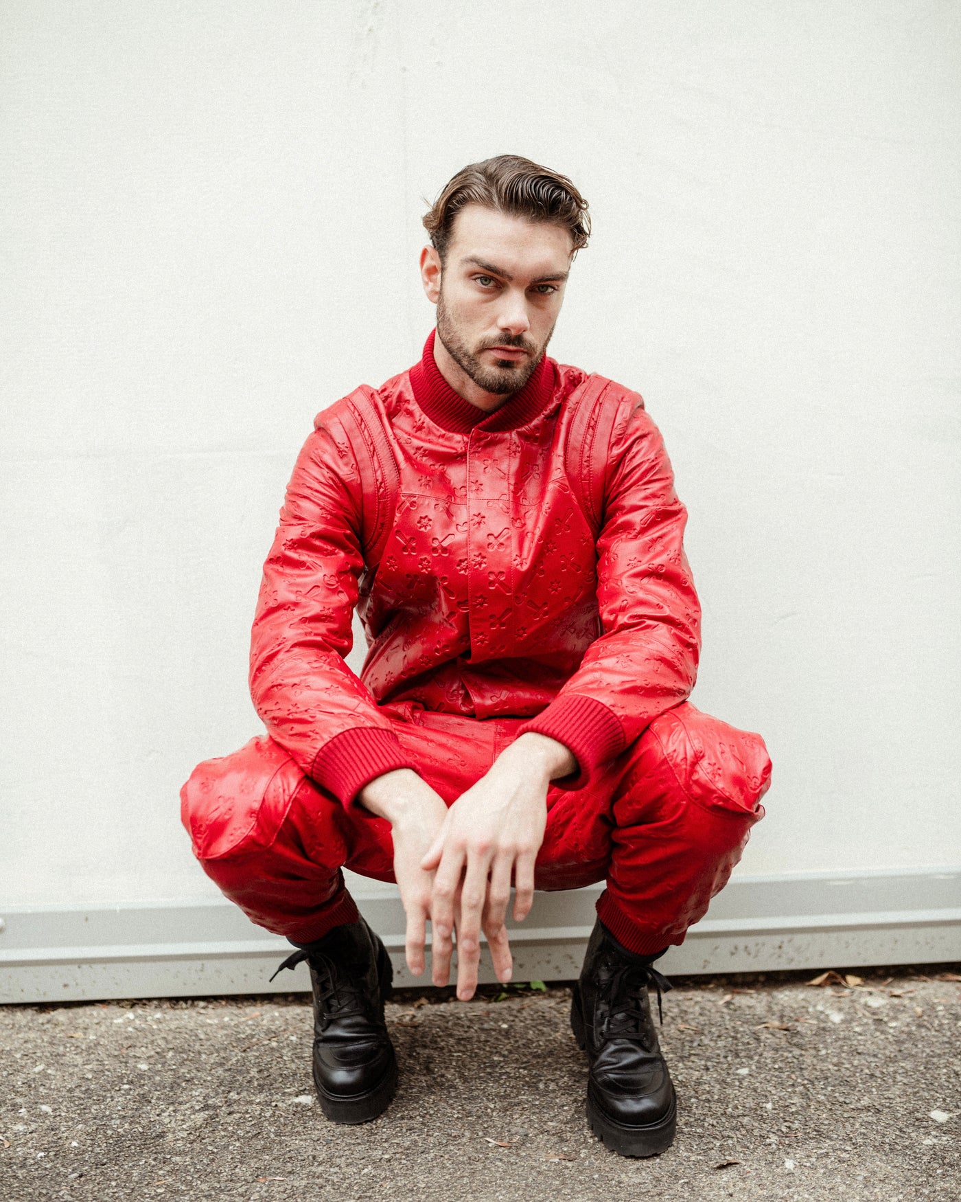 RED LEATHER JOGGER PANTS