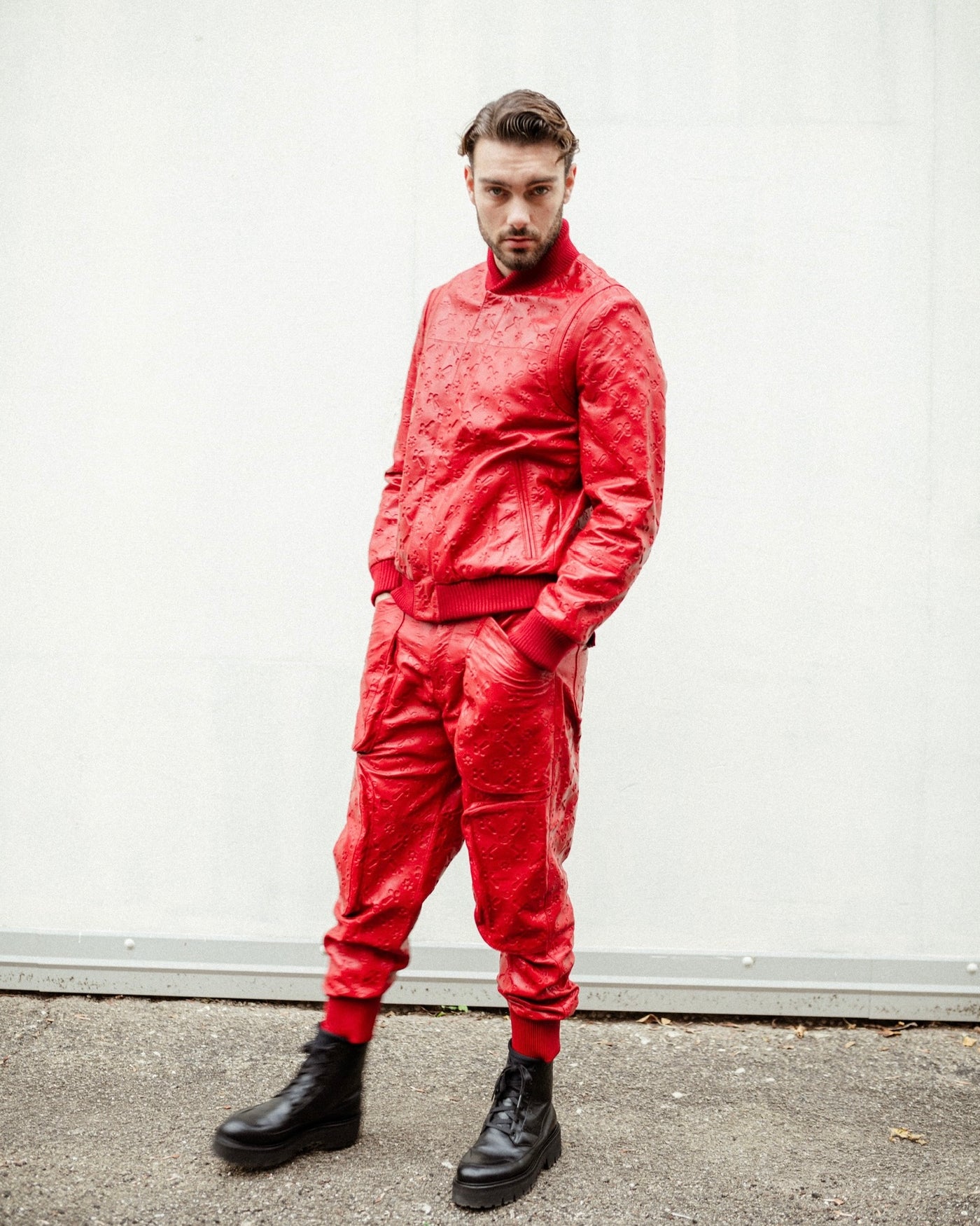 RED LEATHER JOGGER PANTS