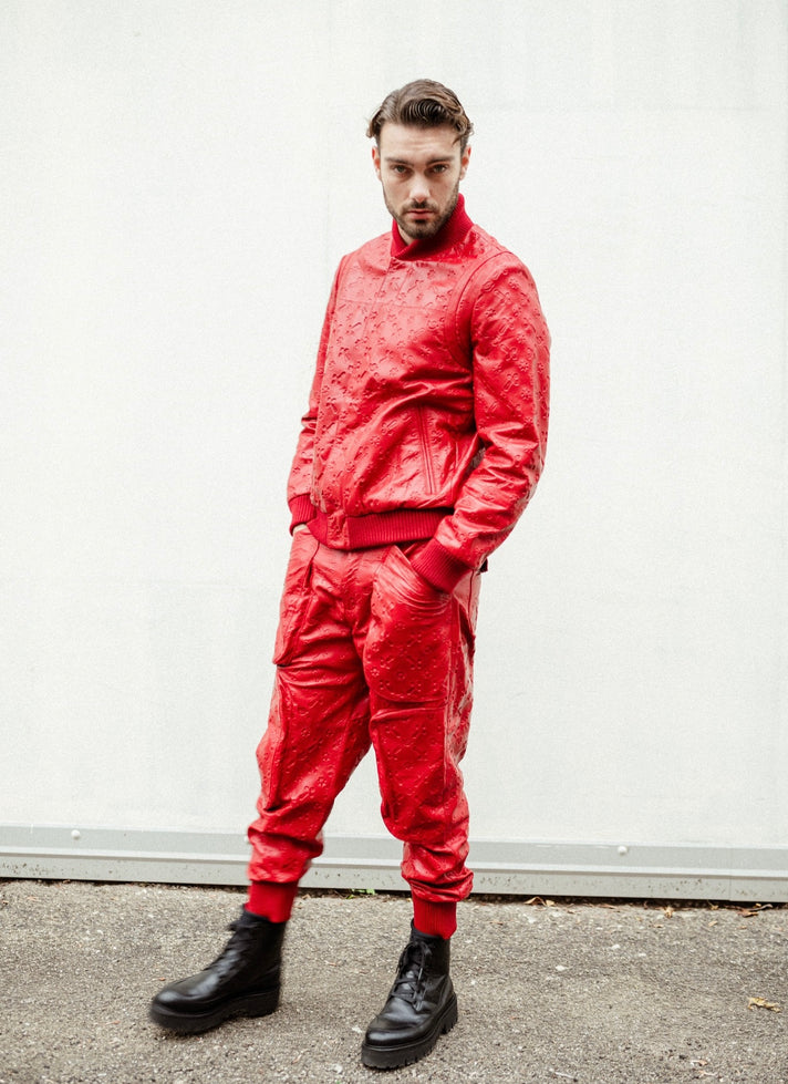 RED LEATHER JOGGER PANTS
