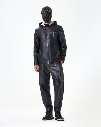 Black calfskin hooded jacket