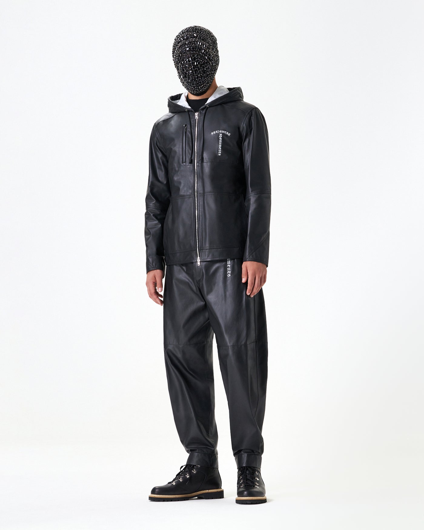 Black calfskin hooded jacket