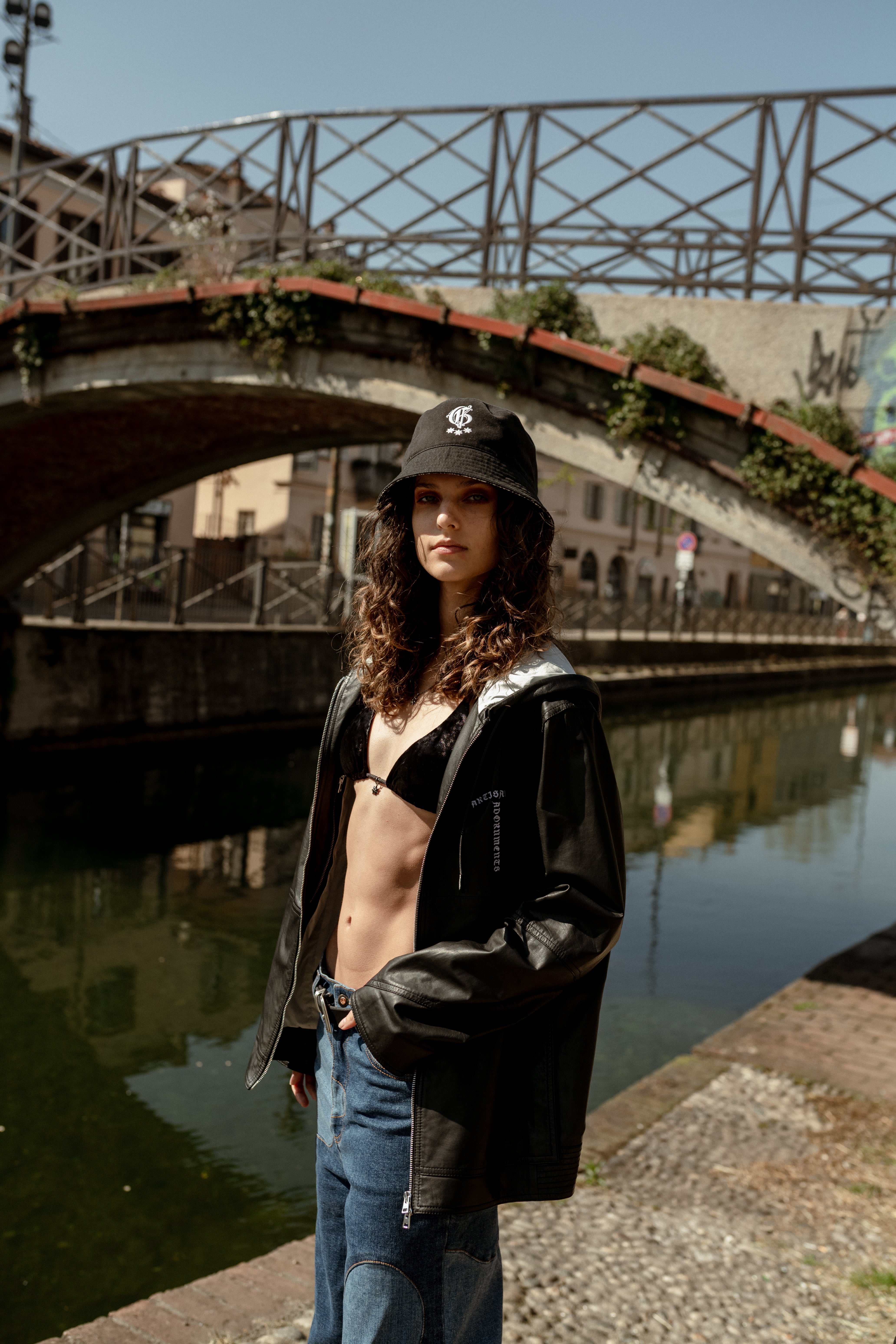 Black calfskin hooded jacket