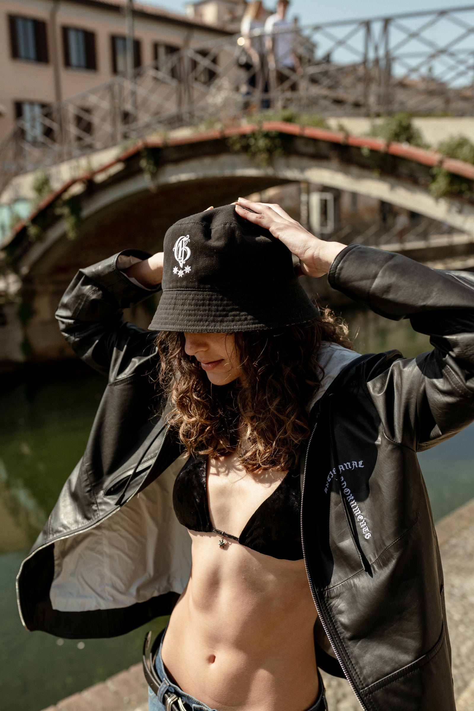 Black calfskin hooded jacket