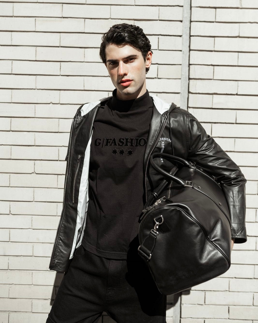 Black calfskin hooded jacket