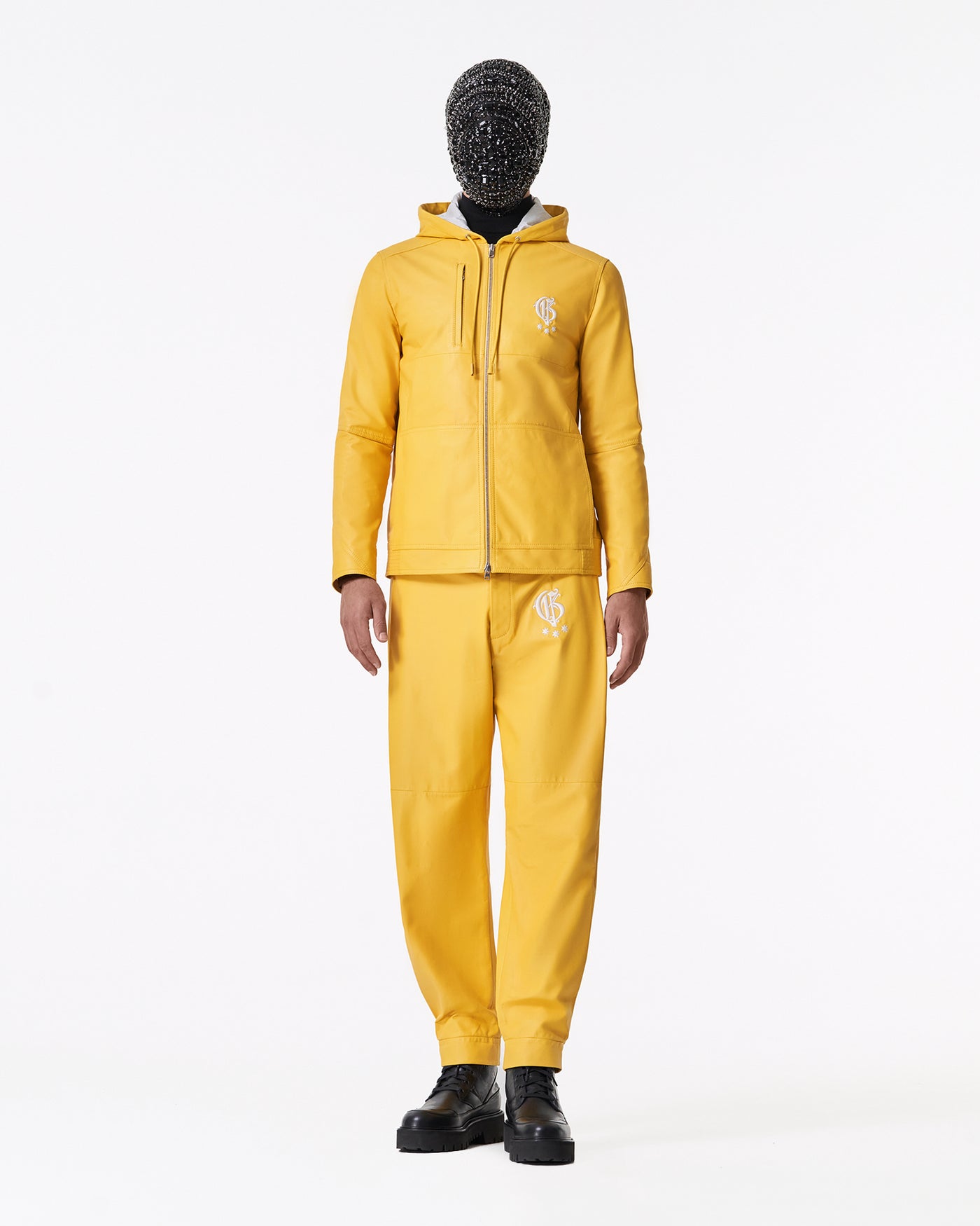 Yellow calfskin hooded jacket