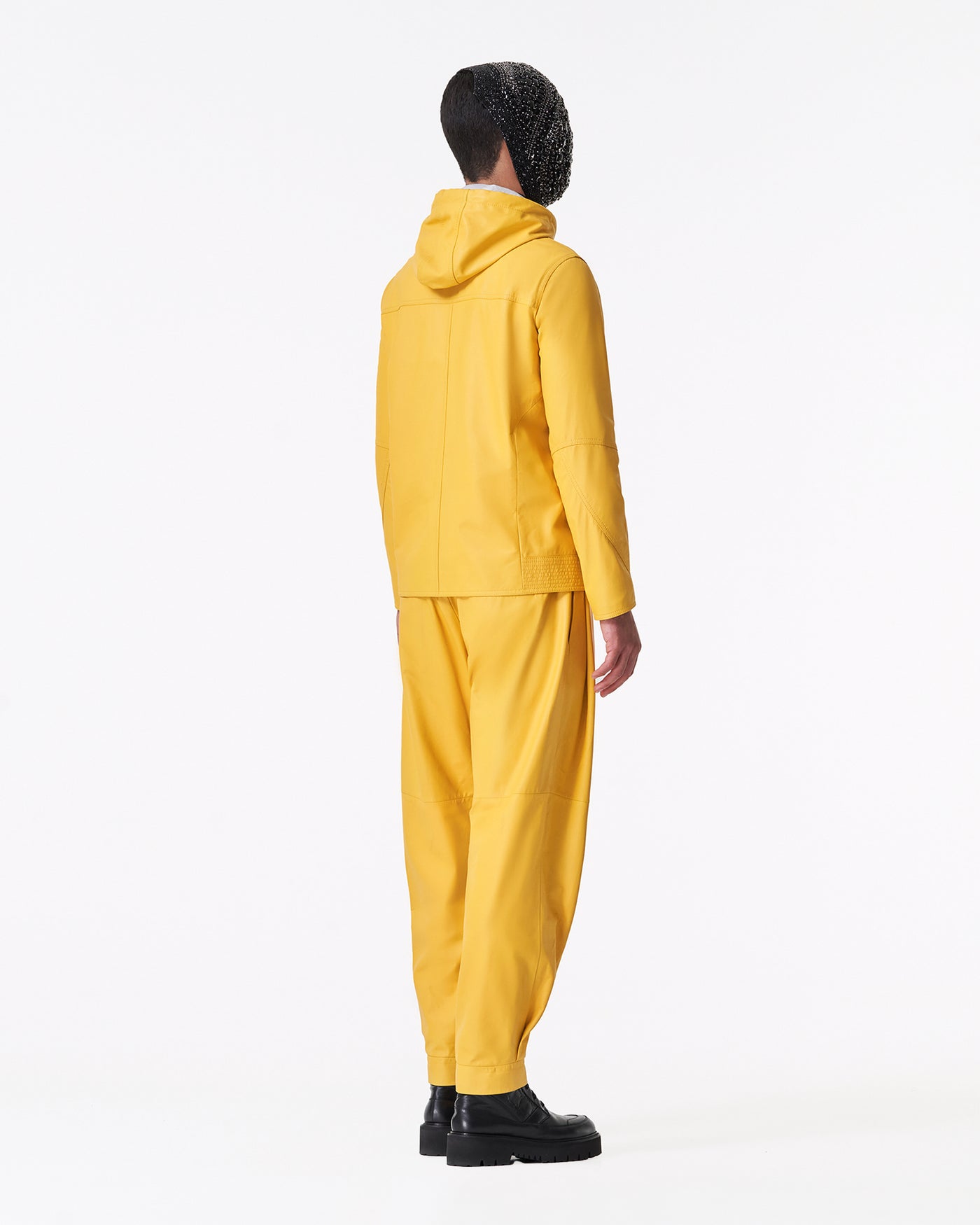 Yellow calfskin hooded jacket