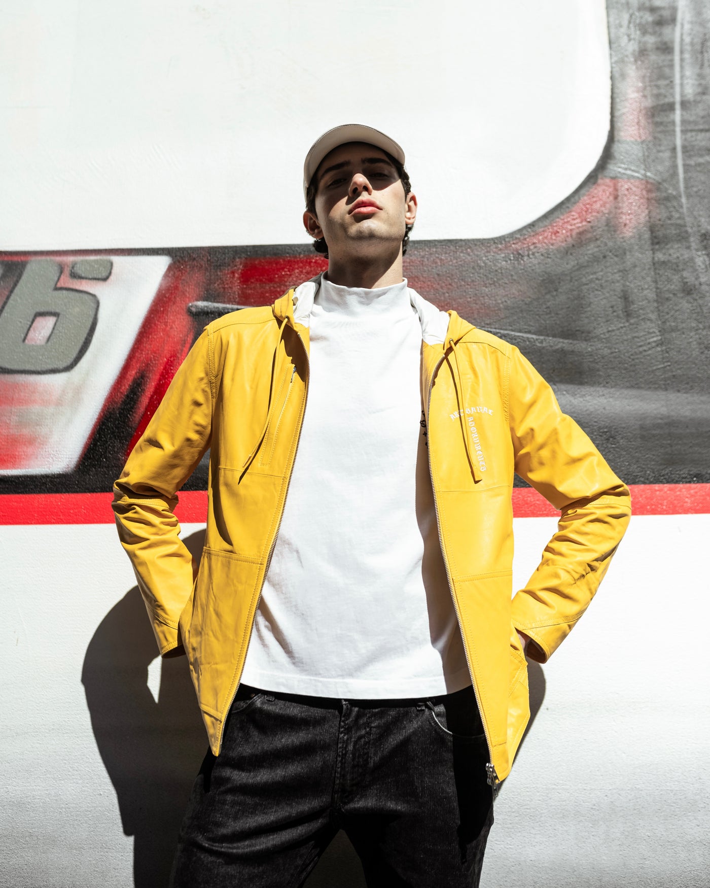 Yellow calfskin hooded jacket