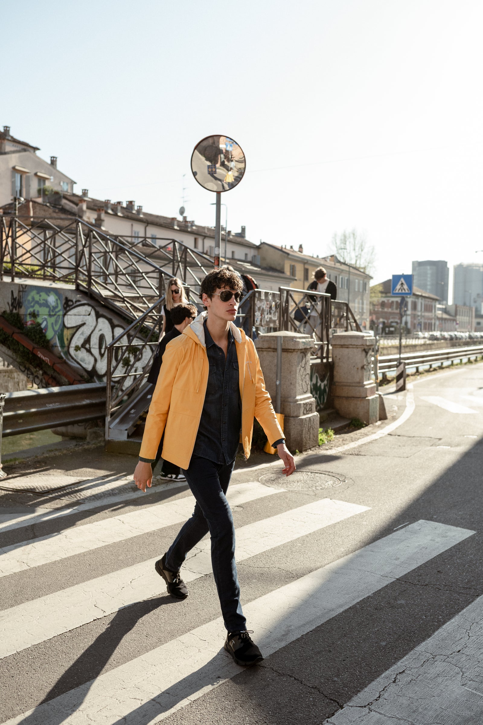 Yellow calfskin hooded jacket