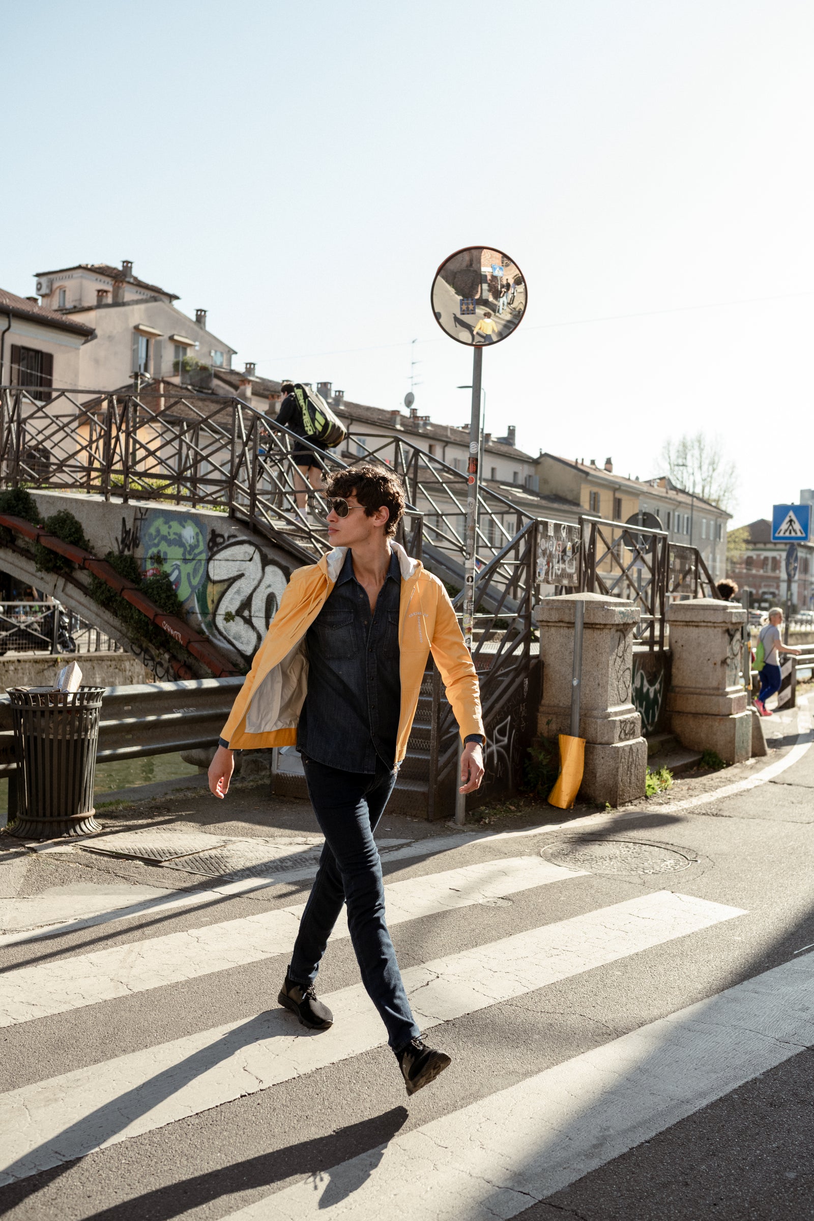 Yellow calfskin hooded jacket