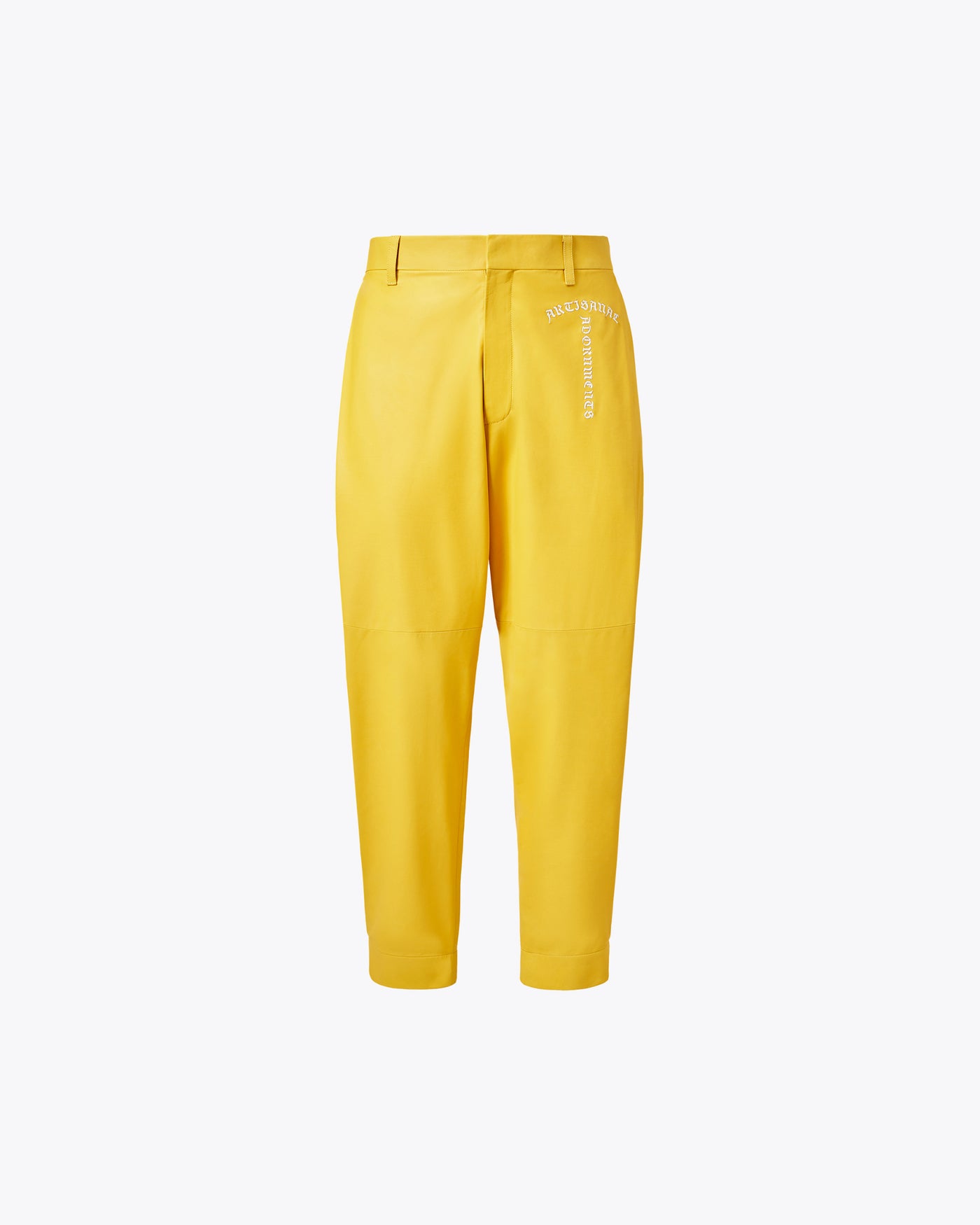 Yellow calfskin pants with lapels