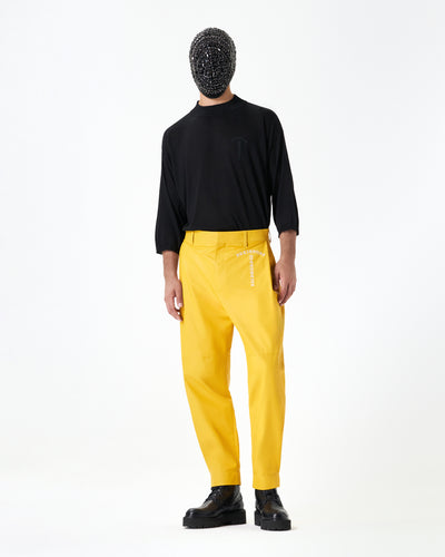 Yellow calfskin pants with lapels