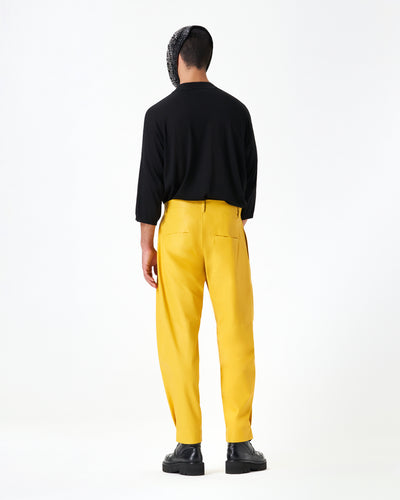 Yellow calfskin pants with lapels