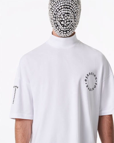 White turtleneck t-shirt with logo