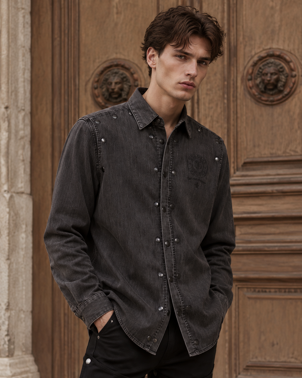 MELANGE BLACK SHIRT WITH LAYERS