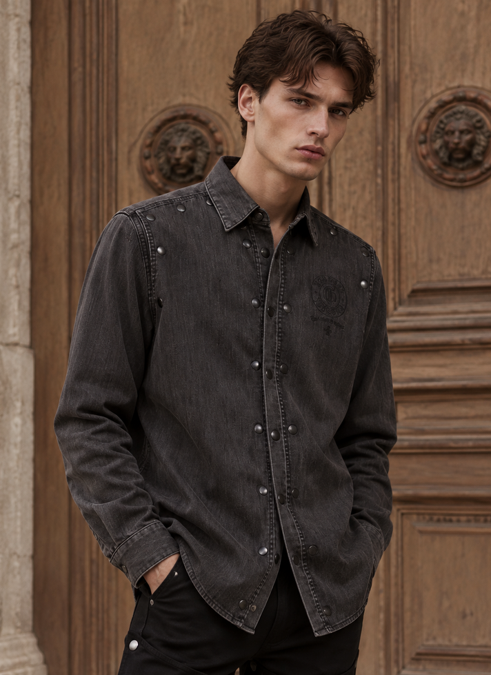 MELANGE BLACK SHIRT WITH LAYERS