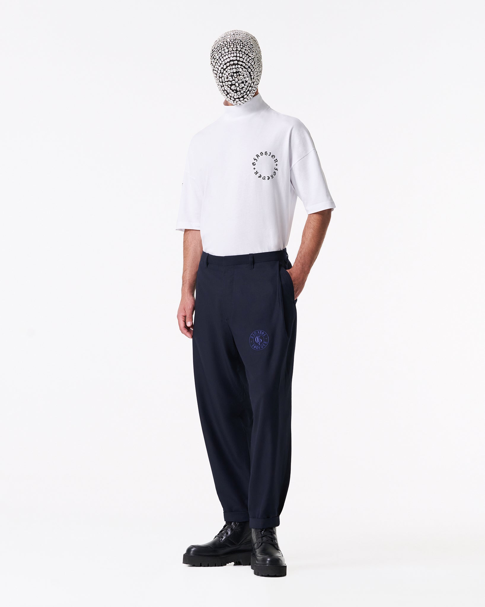 深蓝色羊毛150’s裤子