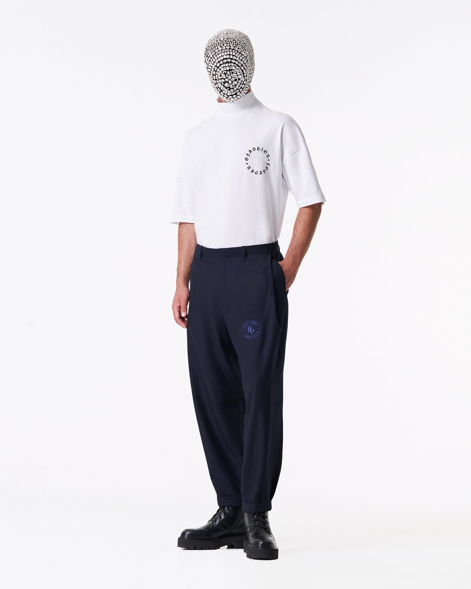 深蓝色羊毛150’s裤子